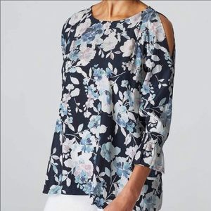 J Jill floral cold shoulder chiffon blouse Size S